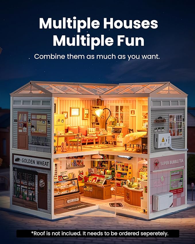 Rolife DIY Miniature Plastic House Building Set Toys Playset with LED Suitable for Mini Figures Construction Toys Diorama Kit Gifts for Adults (Cozy Living Lounge)