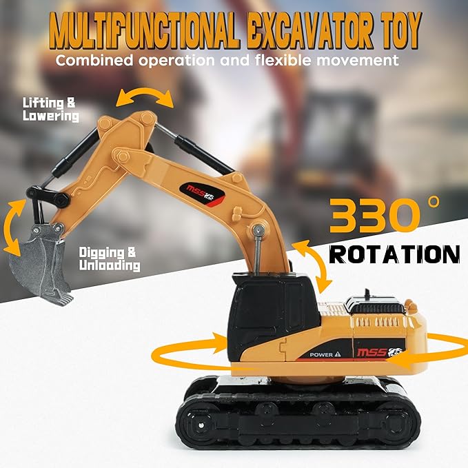 BRRRRT 1/64 Remote Control ExcavatorRemote Control Construction Vehicles with Metal ShovelType-C Direct Charging RC ExcavatorBirthday Gifts for Boys and Girls Age 3+