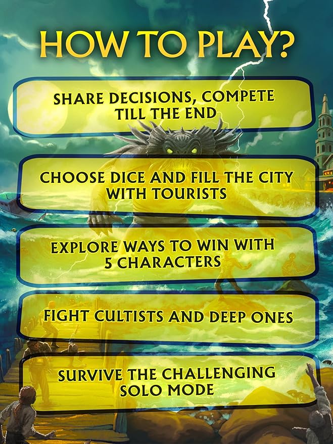 CrowD Games | Innsmouth Travel Guide | 1-4 Players | Ages 14 and up | Roll and Write | Tourism | Route Building | Lovecraft | Solo Mode Included | Average Playtime 30 min