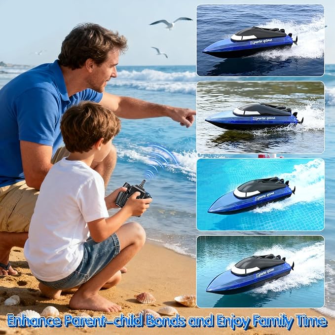 RC Boat with 1800mAh Battery Transparent Remote Control Boat with 10 LED Lights Auto Reverse 2.4 GHz Double Waterproof Racing Speedboat Toy for Kids and Adults Gift for Boys Girls for Lake &amp Po
