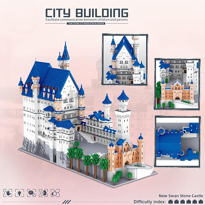 Huge Swan Stone Castle Micro Mini Blocks – 10000pcs Challenging Building Set High-Difficulty 3D Puzzle Ultimate Achievement Cool Decorative Piece Perfect Time-Killer