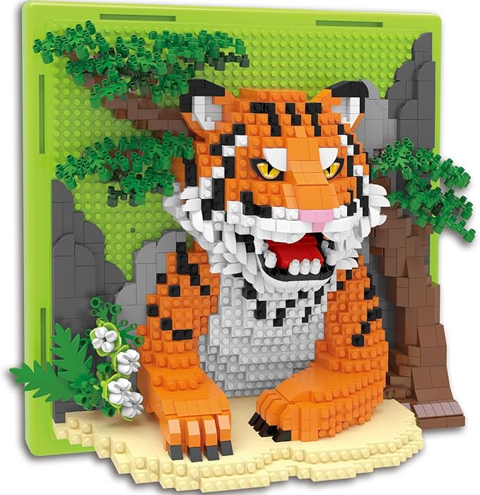 Tiger Animal 3D Wall Art Micro Mini Building Blocks Set Unique Home Wall Decor or Table Display No Compatible with Lego Ideal Gift Toy for Adults &amp Boys Girls 14+ (1458 PCS)