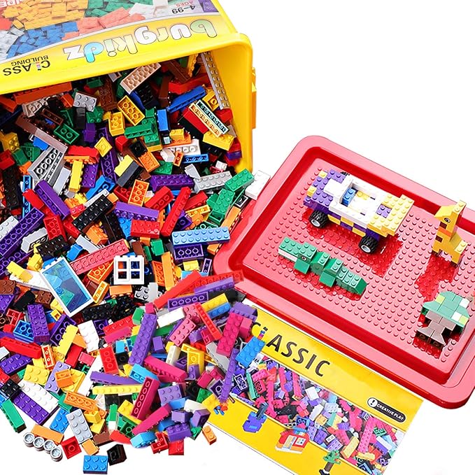 burgkidz Building Bricks 568 Pieces Toys Classic Building Blocks Includes Wheels Door Window Compatible Bulk Block with Storage Box and Baseplate STEM Educational Gift for Kids 3+ Year