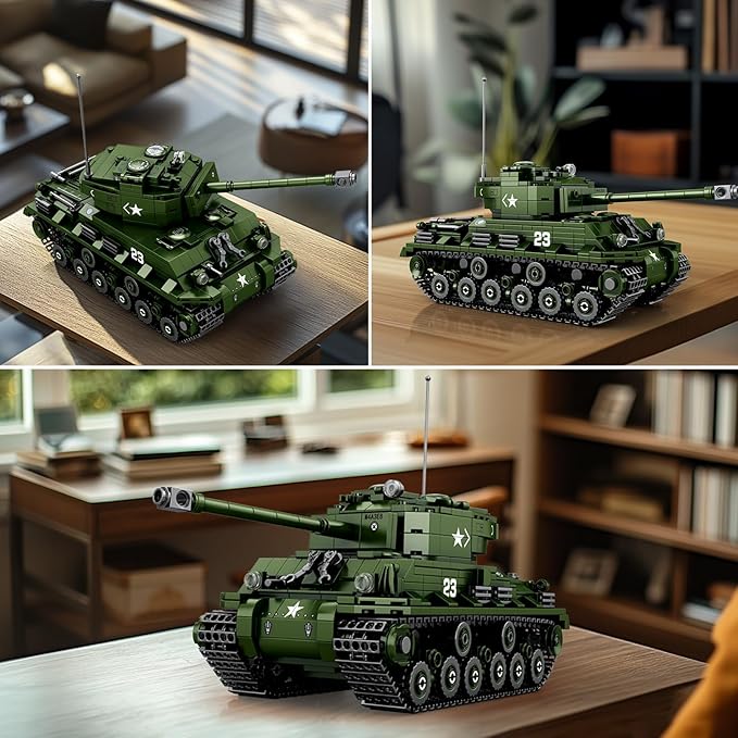 Reobrix M4A3E8 Sherman Tank Building SetWW2 Military American Armed Tanks Building Block Set for Military FansWorld of Tanks Authorized Products 77030Ideal Gift for Adults Boys Age 14+836 PCS