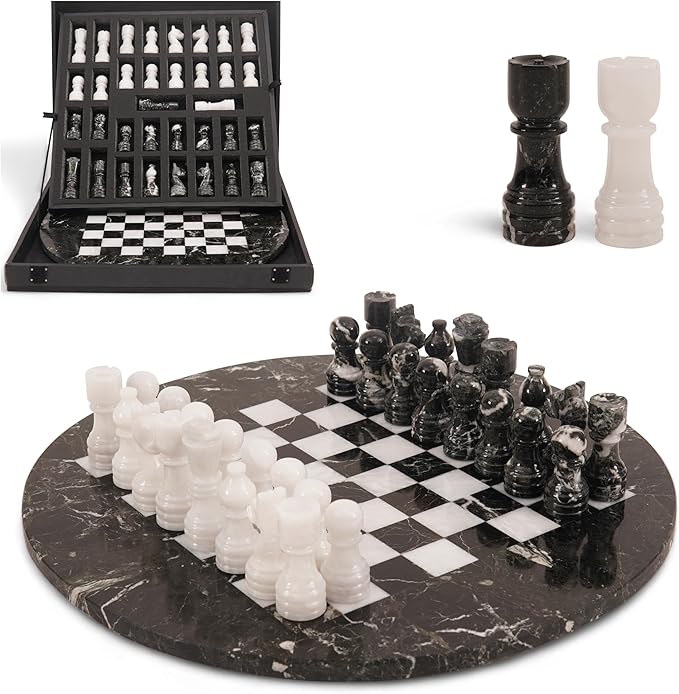 Marble Chess Set for Adults with Complementary Storage Box 15 Black &amp White Handmade Board Games for Adults Premium Chess Set Board Game with Extra Queens