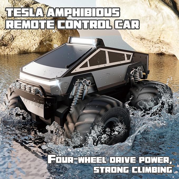 Amphibious Remote Control Car 1:18 RC Off-Road Monster Truck Toys for Boys4WD All Terrain Off-Road Pickup 2.4 GHz RC Vehicles Waterproof RC Trucks Christmas Birthday Gifts for Boy Girl (Grey)