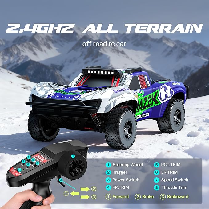 Hosim Fast RC Cars for Adults Brushless 1/10 Scale MAZEK 4x4 Off-Road Electric All Terrain Hobby Grade Monster Truck with 3S Lipo Battery &amp 100A ESC 4S Ready RC Truck Waterproof Remote Control