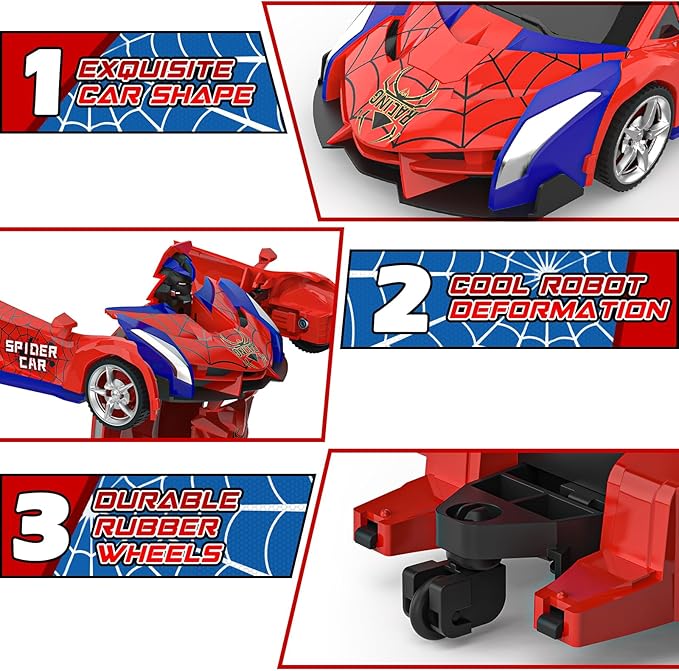 BLUEJAY Transform Rc Cars for Boys 4-7 8-12 2.4Ghz Remote Control Car 1:18 Scale Transforming Robot One-Button Deformation 360° Rotation Car Toy Gifts for Boys 3-5