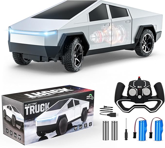 RC Car ToysAll Terrain 2.4GHz RC Truck for Boys Aged 3-8 8-12 Electric Vehicle Truck Toys for Kids Birthday Gifts for Kids Boys and Girls (Silver)