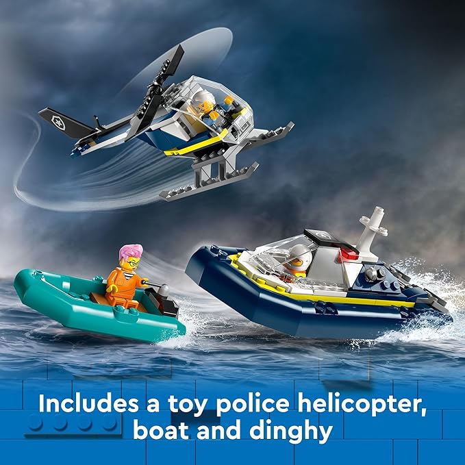 LEGO City Police Prison Island Building Set Birthday Gift for Boys and Girls Ages 7 Plus Imaginative Play Helicopter Toy Boat Toy and Dinghy 7 Minifigures with Dog and Shark 60419