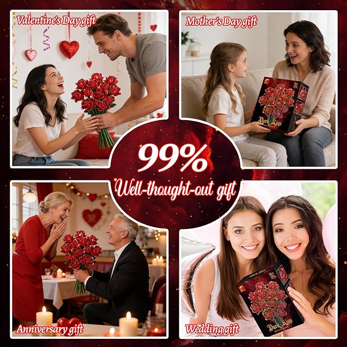 Gohero Red Roses Building Blocks Set (546PCS) - Lego Compatible Flowers for Adults Gothic Home Decor for Women &amp Teen Girls Making It an Ideal Gift for &amp Valentine's Day
