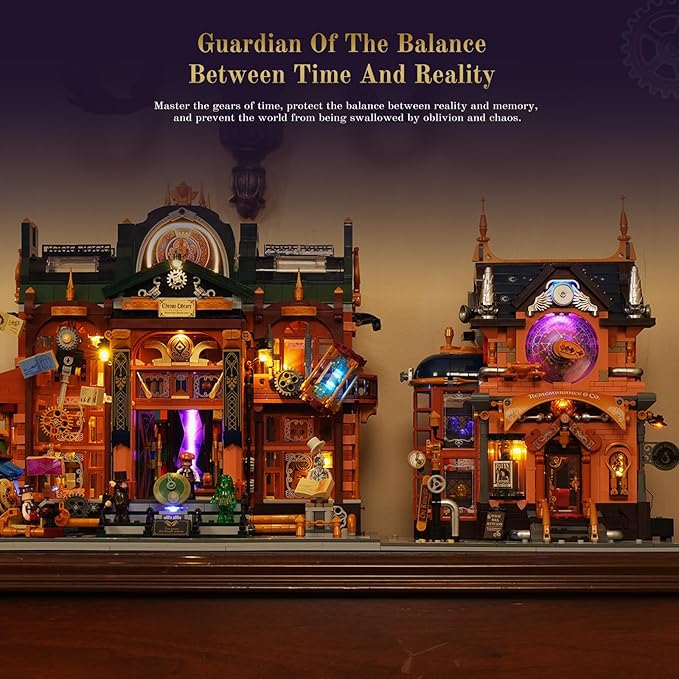 Steampunk Memory Magic Shop Lighting Building-Bricks Set 2056 Pcs Modular Building from Chrono Custodians Collection Display Set for Adults and Steampunk Lovers