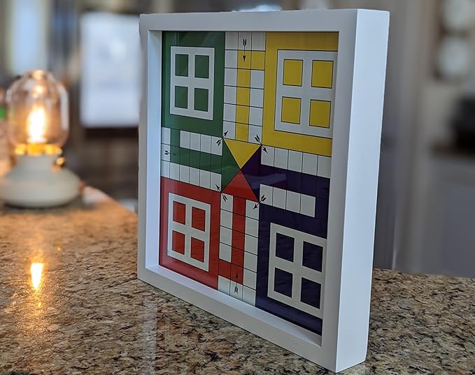 Real Glass Top Ludo Board Game 17 inches by 17 inches Ludo Board Game with 16 Tokens and 2 Dice