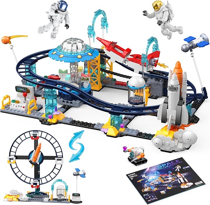 2 in 1 Space Roller Coaster Building Set for Kids 6+ 788PCS STEM Astronaut &amp Spaceship Toy Creative Space Station Construction Kit Birthday for Boys Girls Ages 6-12