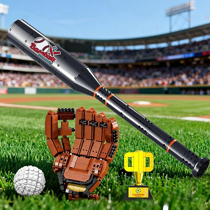 Baseball Building Kit for Adults 1021 PCS – Sports Display Model with Bat Glove Ball &amp Trophy Creative Building Toy for Men Teens &amp Fans Unique Gift Idea &amp Home Office Display Décor
