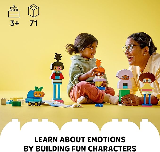 LEGO DUPLO Town Buildable People with Big Emotions Interactive Toy for Ages 3 and Up 5 Characters with 10 Role-Play Faces 71 Colorful Bricks for Mix-and-Match Customizable Fun 10423