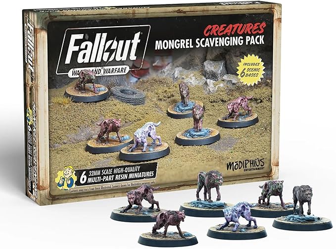 Modiphius Entertainment: Fallout: Wasteland Warfare Creatures: Mongrel Scavenging Pack - 6 Figures Unpainted 32mm Multi-Part Resin Miniatures RPG