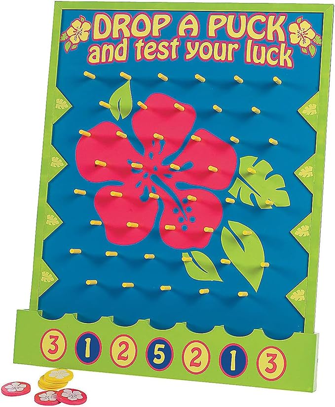 Fun Express Plinko Board Game Large 16x20 Tabletop Prize Drop Disc Game - Premium Wood Carnival Games for Kids Adults Parties | Luau Circus Fair School Events | Complete 8-Piece Set with Discs