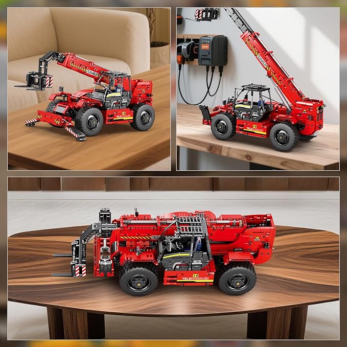 Reobrix Telescopic Arm Forklift Building Blocks Set with Motor RC Crane Mechanical Model Remote Control Tractor Technic Truck Toy for Adults MOC Buildinng Toys Ideas for Boys 14+