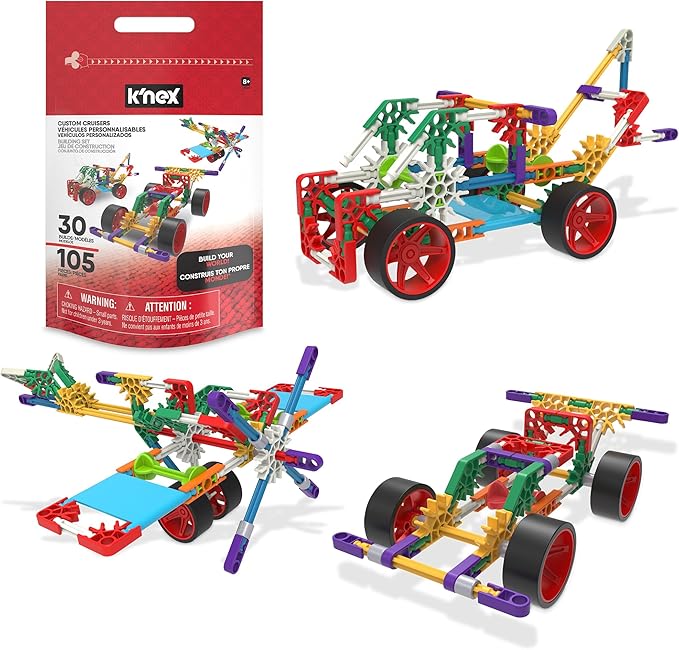 K'NEX Custom Cruisers 30 Model Set with Storage Bag - STEM Building Kit Kid Construction Creative Play Toy‚ Ages 8+