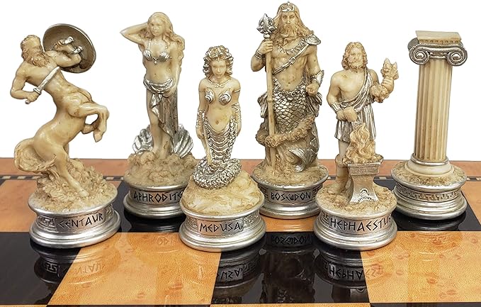 Greek Mythology Olympus Gods Zeus vs Poseidon Set of Chess Men Pieces Antique White - NO Board