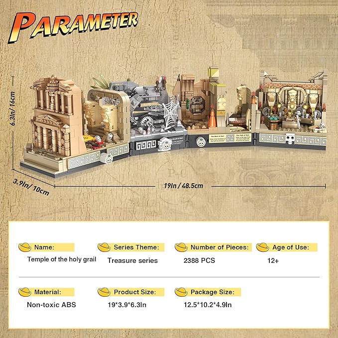 BuicraHub Temple Building Set Ideal for Adult 5-in-1 Construction Toy Includes Gate Three Levels and Holy Grail Scene Building Block Birthday Gift for Kids 8-12 Years Old 2388Pcs