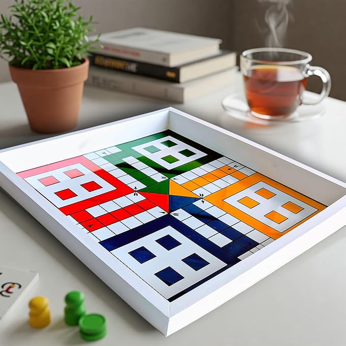 Real Glass Top Ludo Board Game 17 inches by 17 inches Ludo Board Game with 16 Tokens and 2 Dice