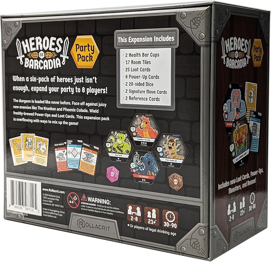 Rollacrit Party Pack Expansion – 2 Additional Heroes Loot Cards Waterproof Tiles