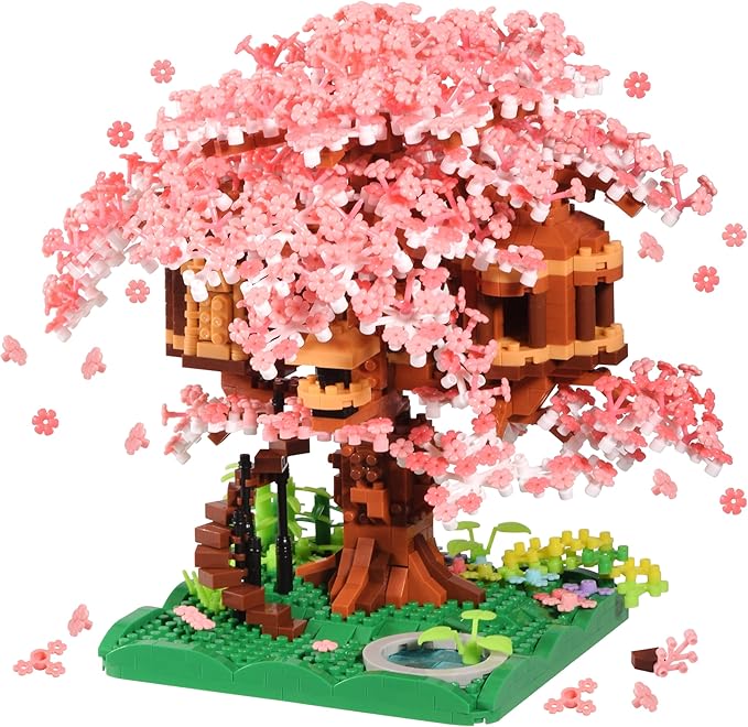 Cherry Blossom Tree Building Block Set Gift for Adults Girls Boys 14+ Cherry Bonsia Treehouse Micro Building Blocks Japanese Sakura Flowers House 2028PCS