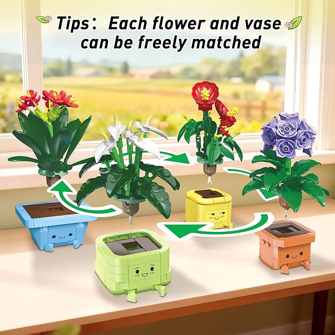 Flower Building Kit for Adults 614 Pcs Happy Plants Flowers Set Succulents Botanical Collection for Home Office Décor Gift for Valentine's Day for Her/Girlfriend/Mom/Wife/Couple/Women