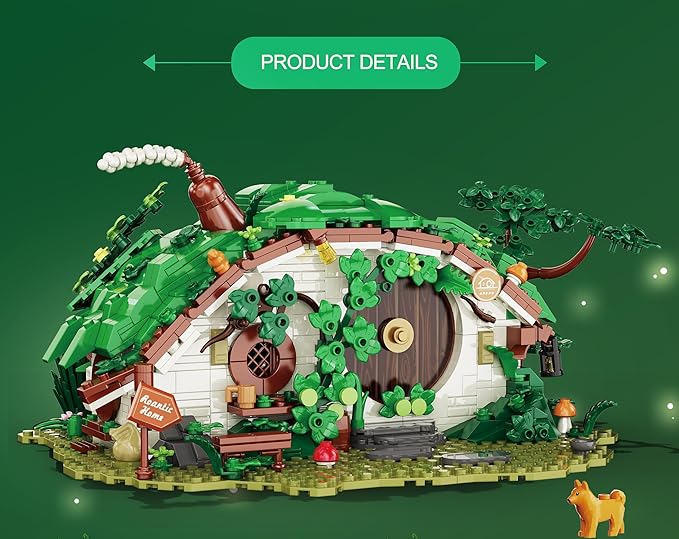 Bag End Dwarf Hole Building Blocks Set (1088 PCS) - 35x27x15cm Model with Interior LED Light Working Doors - Collectible Display Cabin blokcs