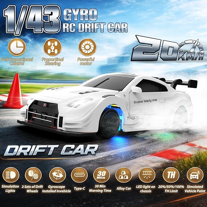 RC Drift Car 1/43 Mini RC Drift Car with Gyro 2.4GHz Full Proportional Control 20M/H 4WD High Speed Remote Control Alloy LED Lights &amp Drift Tires Toys Gift for Adults Boys and Girls