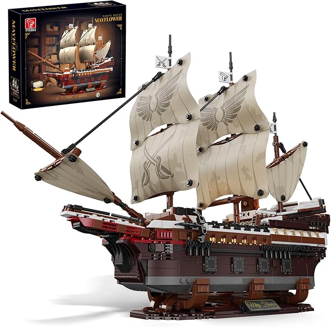 TYCOLE Pirate Ship Building Set with Lights - Mayflower Ship Model ToyGreat Home&ampOffice Decoration for Pirates FansIdea Choice for Adults and Boys Aged 8-14 as Birthday Christmas Gifts(2076PCS)