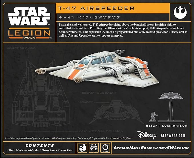 Asmodee Star Wars: Legion T-47 Airspeeder - Rebel Alliance Heavy Unit Updated Multilingual Cards Tabletop Miniatures Game Strategy Game for Kids and Adults Ages 14+ 2 Players 90 Min Playtime