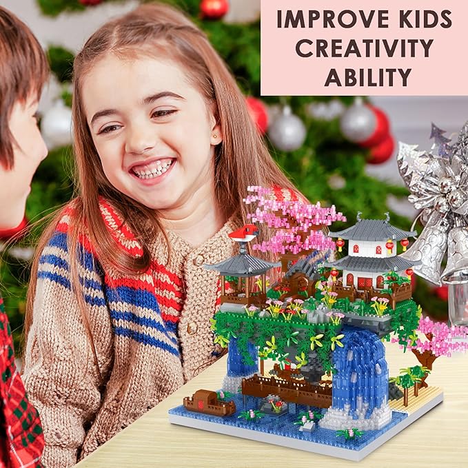 Kitoyz Cherry Blossom Bonsai Tree Building Set Chinese Architecture of Peach Blossom Micro Mini Building Blocks Set Japanese Sakura Tree House Building Kit for Kids Adults (3220 PCS)