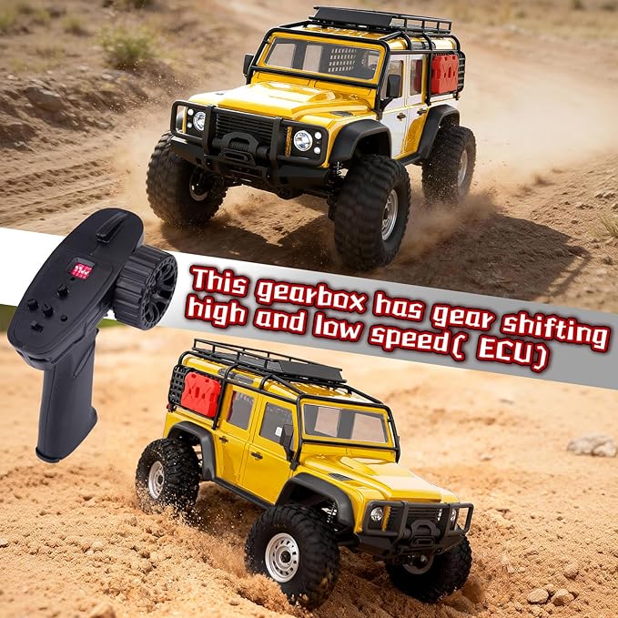 Cheerwing 1:18 Rock Crawler 2.4Ghz Car 4WD Off Road RC Monster Truck with Two-Speed Gearbox Hobby RC Car for Adults (Yellow)