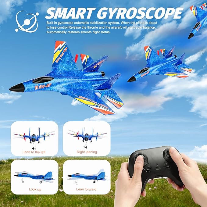 SU27 RC Fighter Plane Beginner Friendly RC Airplane 6-Axis Auto-Stabilizer Remote Control Glider Aircraft Ready to Fly Crash Resistant 2 Batteries