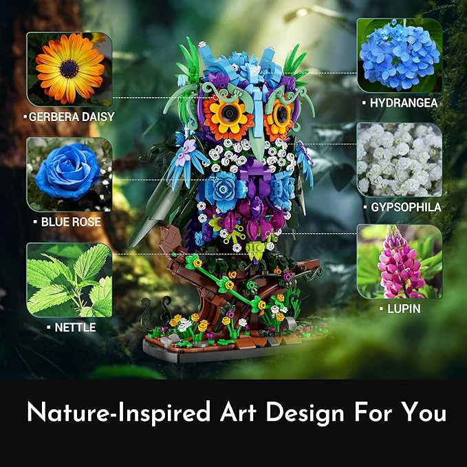Sillbird Flower Owl Building Sets for Adults Creative Gift Ideas for Women Men Mom Her Girlfriend Wife Home Decor Display or Table Centerpieces - Buildable Floral Animals Botanical Model Collection