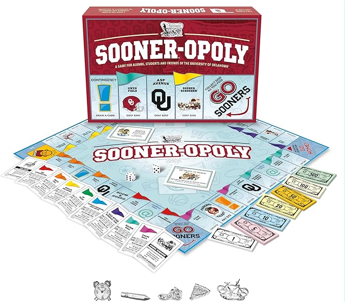 Late for The Sky University of Oklahoma Sooneropoly Board Game – Campus Edition Family Property Trading for 2–6 Players Alumni Students and Fans
