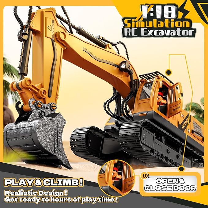 RC Excavator Toys for 3 4 5 6 7 8 Year Old Toddler Boys 15 Channel Remote Control Construction Toys W/Sandbox &amp 2.2 lb Sands Sandbox Toys W/Light &amp Sound Birthday Gift for Kids Boys Age 4-6