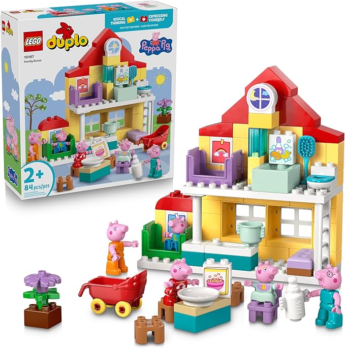 LEGO DUPLO Peppa Pig Family House - Building Toy for Toddlers Ages 2+ - Sensory Toy for Girls &amp Boys - W/ 5 Figures - Birthday Gifts for Kids - 10467