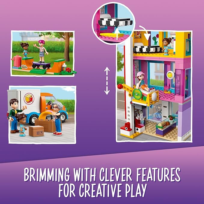 LEGO Friends Main Street Building Heartlake City Café &amp Hair Salon 41704 Modular Building Toy Doll House for Pretend Play Fun with Shops Hair Salon and Mini Dolls Gift Idea for Kids Girls Boys