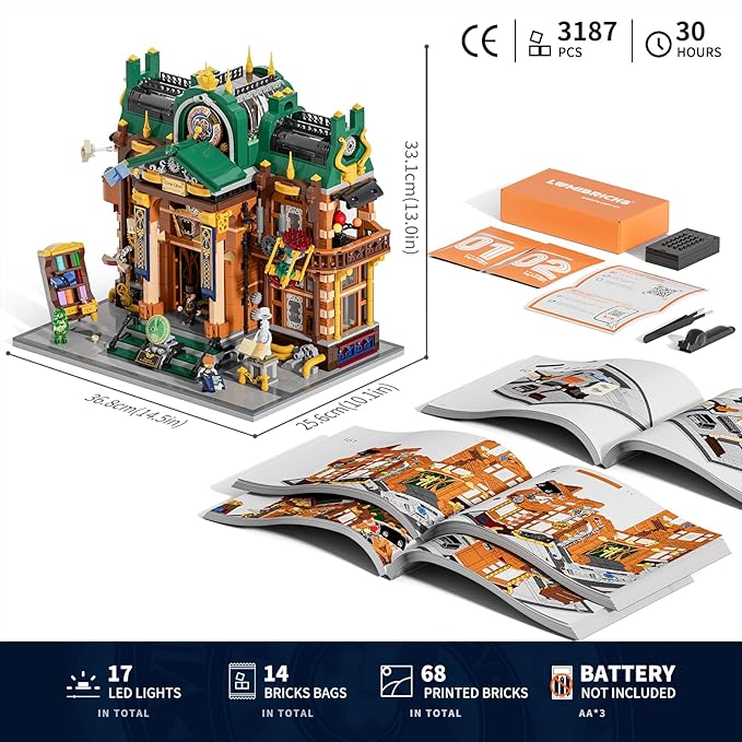 Steampunk Time-Rift Library Lighting Building-Bricks Set 3187 Pcs Modular Building from Chrono Custodians Collection Display Set for Adults and Steampunk Lovers