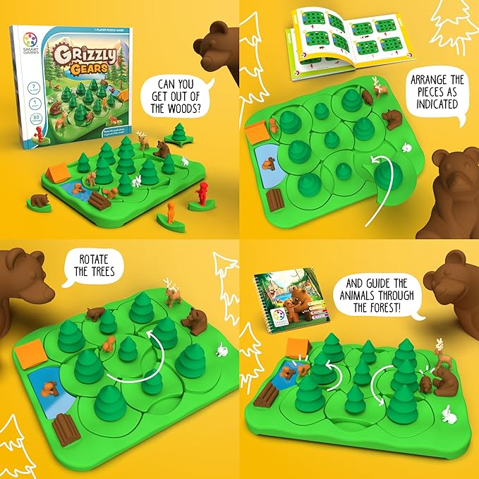 SmartGames Grizzly Gears – Rotating Maze Puzzle Game with 80 Challenges for Ages 7+
