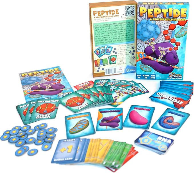 Genius Games Peptide: A Protein Building Game | A Strategy Card Game with Accurate Science for Gamers and Teachers | Teaches Amino Acids mRNA Organelles