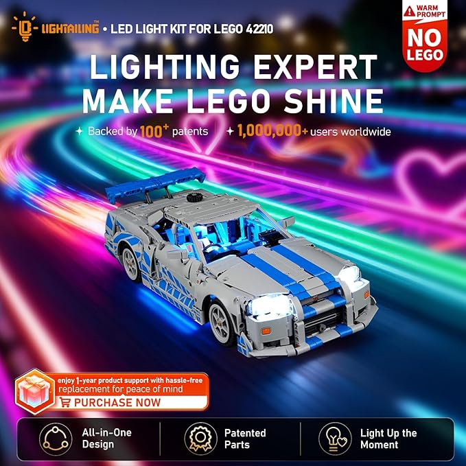 LIGHTAILING Led Light for Lego-42210 2-Fast-2 Furious Nissan Skyline GT-R (R34) Car - Valentine’s Day Edition - Easy Install Hidden Wiring Home Decor &amp Gift-Ready (Model Not Included)
