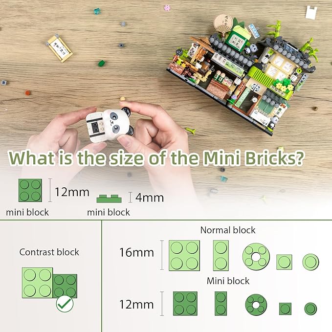 Street View Tea Shop Mini Building Blocks Set Cute Panda Animals Building Toys Girls 6-12 Simulation Architecture Construction Toy Birthday Gift for Kids Adults (860PCS)