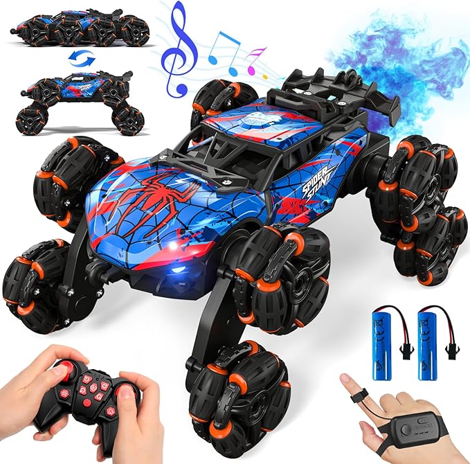 Sunrad 8WD Gesture Sensing RC Stunt Car with Spray &amp Light &amp Music for Kids Age 6-8-13 Spider Hand Remote Control Car 2.4Ghz Double-Sided Climbing Drift RC Car Toys Birthday Gift for Boys