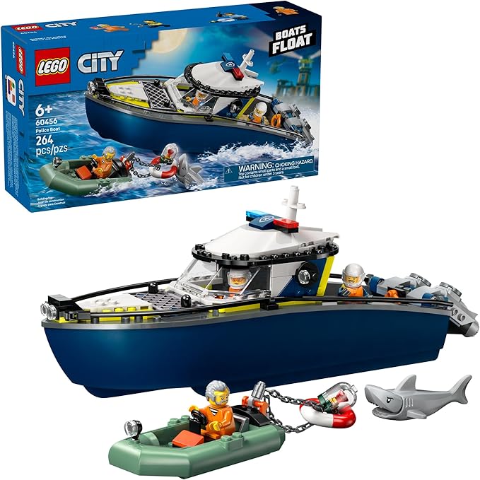 LEGO City Police Boat Chase Building Toy for Kids - Pretend Play Set for Boys &amp Girls Ages 6+ - Building Blocks W/ 2 Floating Boat Toys for Playtime &amp Bath Time - Gift Idea for Birthdays- 604