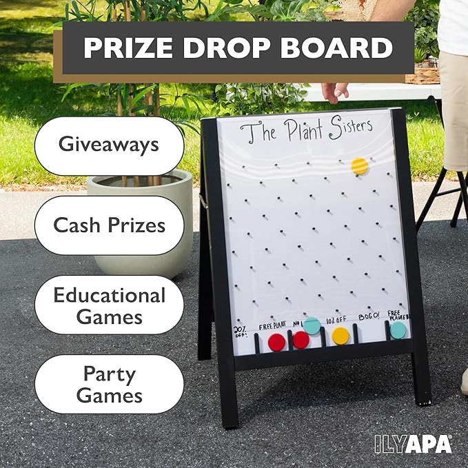 Ilyapa Board - Large Portable Prize Drop Game for Events and Trade Show - 21 x 30 Inch Double Sided - Wooden A-Frame Whiteboard Sign Eraser
